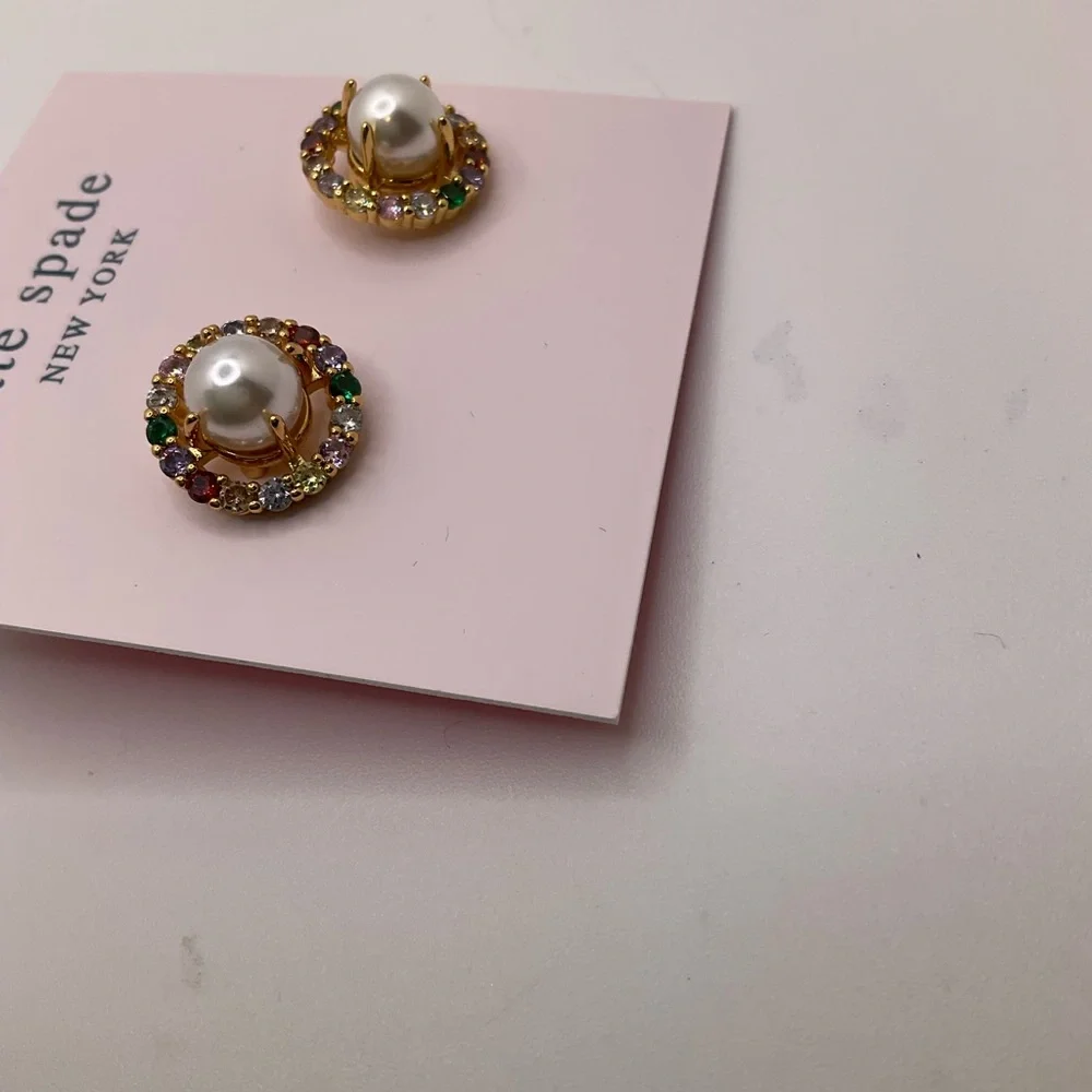 New Kate Spade Pearl Earrings with Multicolor Accents